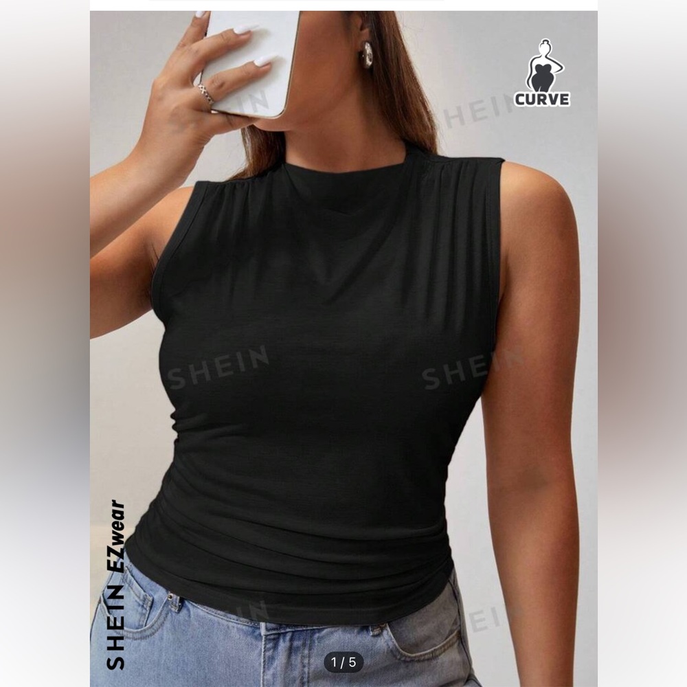Plus solid ruched tank top
